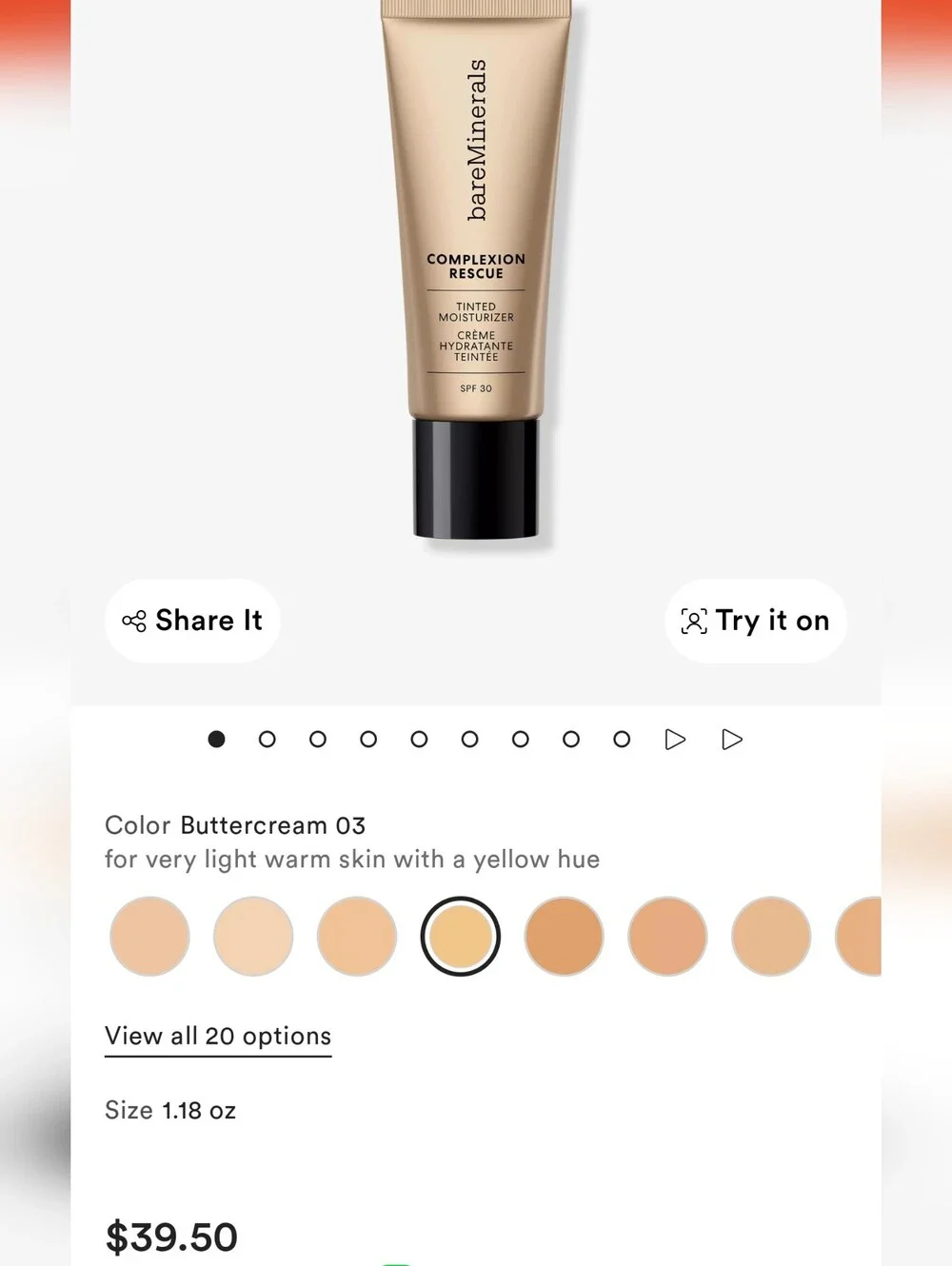 bareMinerals Complexion Rescue Tinted Moisturizer — Buttercream 03 (Light Warm)